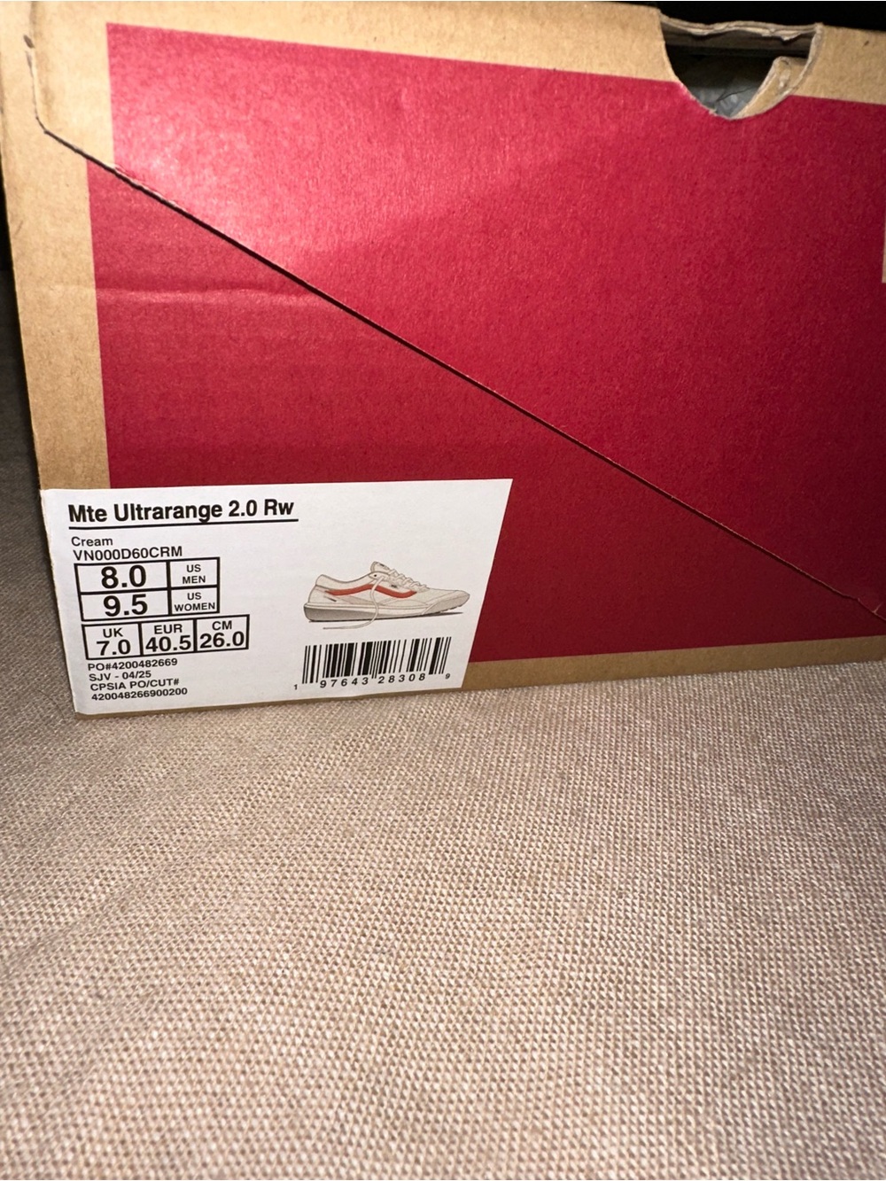 Vans Cream Ultrarange 2.0 Sneakers with Coral Stripe - Picture 6 of 6